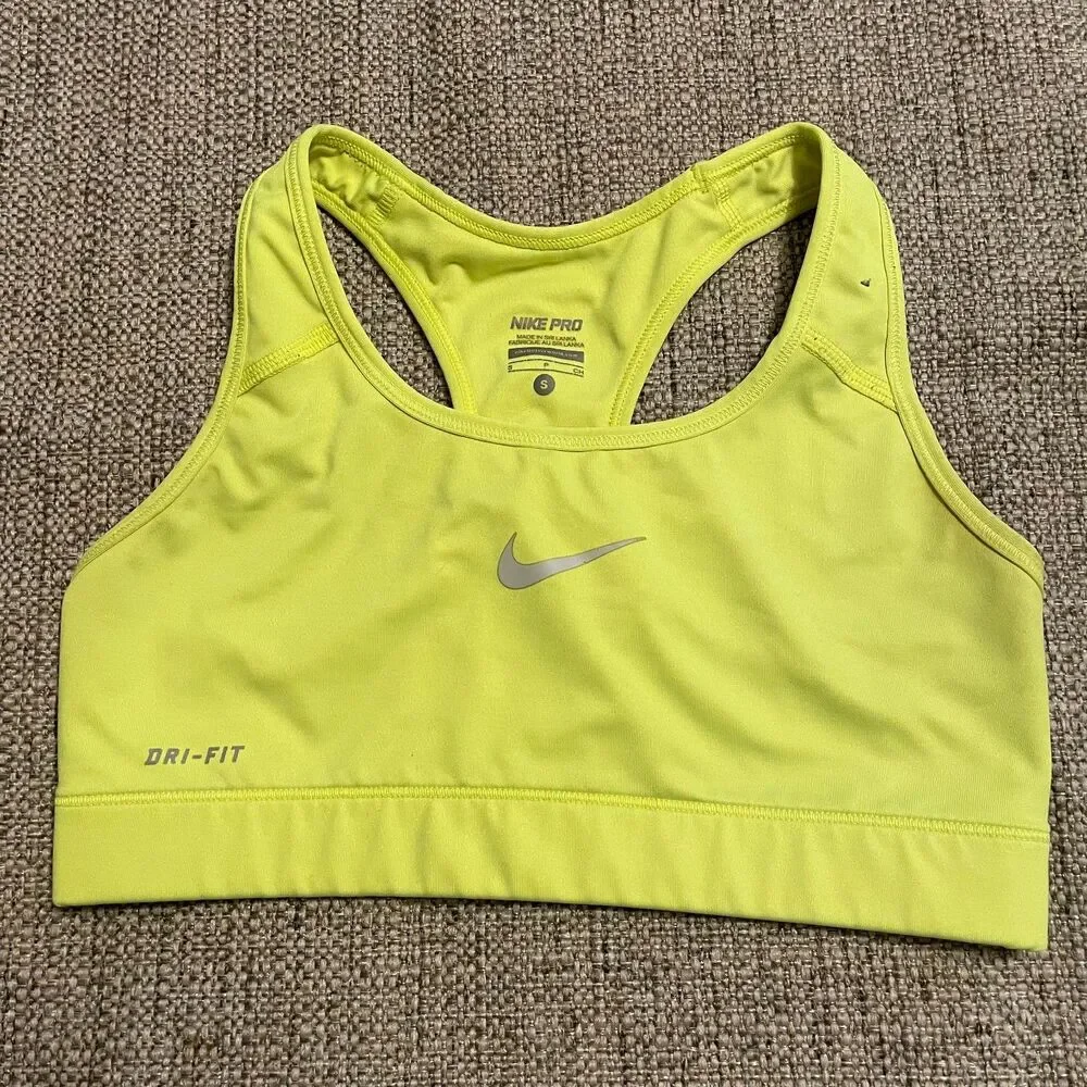 Nike Pro Womens Dri-FIT Sports Bra Neon Volt Lime Green Swoosh Size Small S